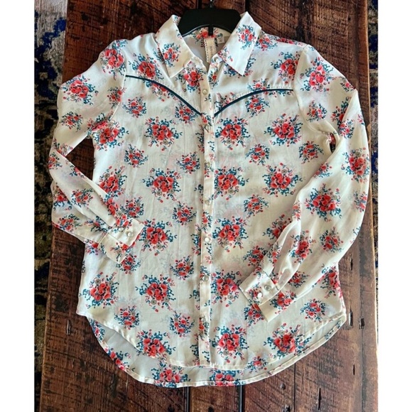 Women’s South Western Wrangler Style Floral Button Up Blouse/Top Size Medium - Picture 8 of 16